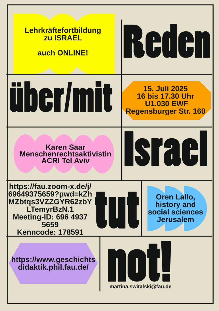 Begegnung und Gespräch mit Oren Lallo und Karen Saar-Lallo aus Israel: Wie geht die Schule mit dem Krieg um? am 15.7.2025, 16:00 bis 17:30 in U1.030 (EWF)