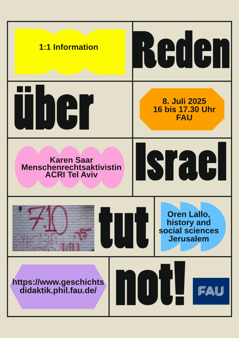 Begegnung und Gespräch mit Oren Lallo und Karen Saar-Lallo aus Israel: Wie geht die Schule mit dem Krieg um? am 8.7.2025, 16:00 bis 17:30 in 2.019 (Kollegienhaus)